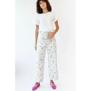 Caron Callahan NWT Stewart Khaki Painter Print Sz 0 Straight Wide Leg Jeans Pant